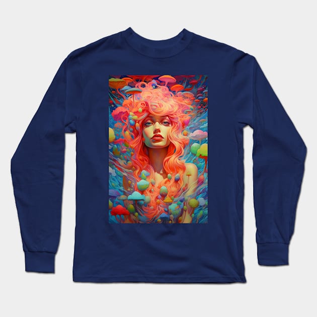 Trippy Female Portrait Long Sleeve T-Shirt by SteamboatJoe